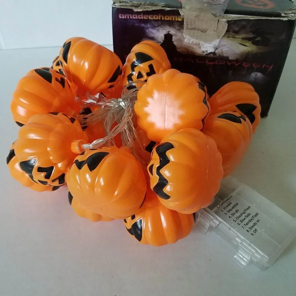 Halloween Orange Pumpkins 20 LED String Lights 11.4' length Remote 8 Light Modes - Picture 5 of 10